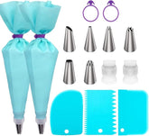 EZYHOME 15pcs Piping Bags and Tips Set, Reusable Piping Bags, Frosting Piping Kit for Baking with Pastry Bags and Tips, Standard Converters, Silicone Rings, Cake Decorating Tools Supplies for Cookie Icing, Cupcake